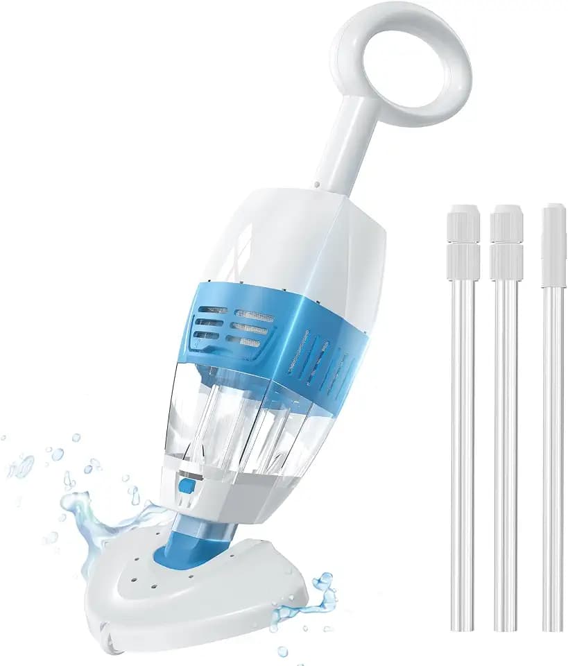 (New) Hyson 100P Handheld Pool Vacuum with Telescopic Alum Pole, Rechargeable Handheld Vacuum Cleaner, Replaceable Chassis, 60-Mins, Mesh Iron Filter, Ideal for Above & Inground Pools, Spas
