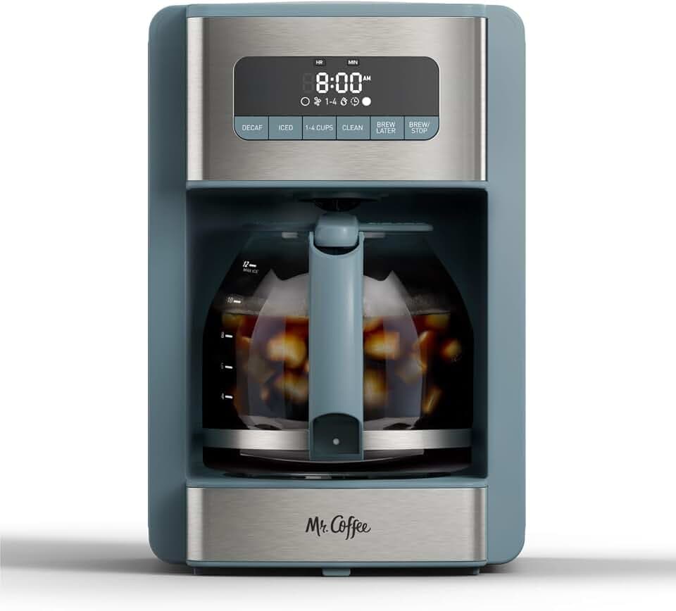 Mr. Coffee® 12 Cup Coffee Maker, Coffee Maker with Decaf Brew and Iced Coffee Brew Settings, Small Batch Setting for 1 to 4 Cups, Reflection