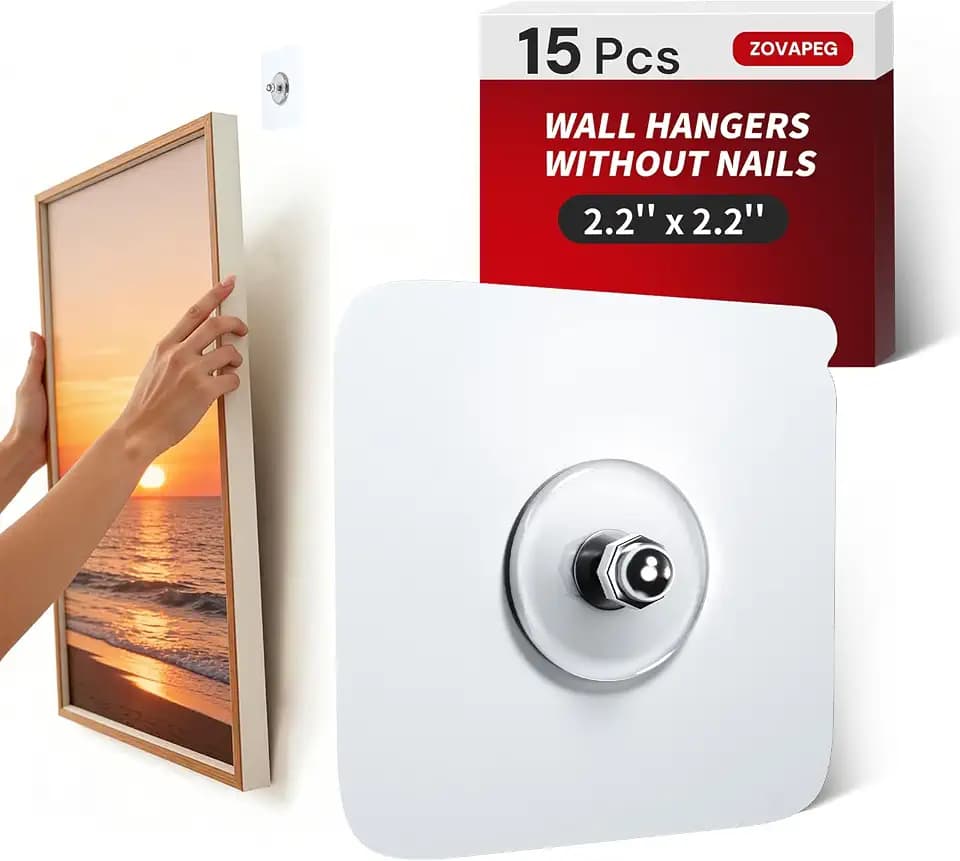 15 Pcs Adhesive Picture Hooks 20 lbs No Drill Screw Stickers Heavy Duty Picture Hangers Without Nails No Nail Wall Hooks for Hanging Frame Hanger Sticky Hook for Bathroom Kitchen