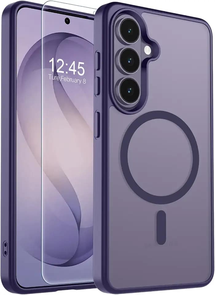 SUPFINE Magnetic for Samsung Galaxy S26 Case with Screen Protector, (Built-in Magnets) (Military Grade Drop Protection) Slim Translucent Shockproof Phone Case,Dark Purple