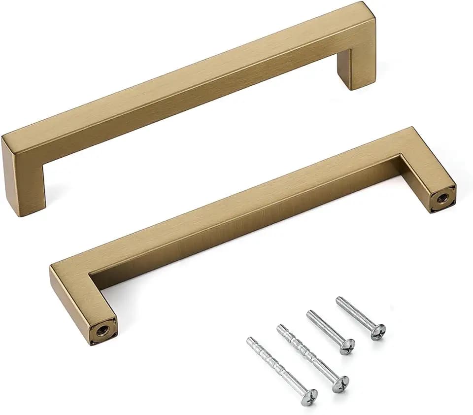 10 Pack Champagne Cabinet Handles 6.3 Inch Hole to Hole Champagne Bronze Drawer Pulls Square Cupboard Handles Cabinet Door Handles Modern Stainless Steel Kitchen Hardware for Cabinets