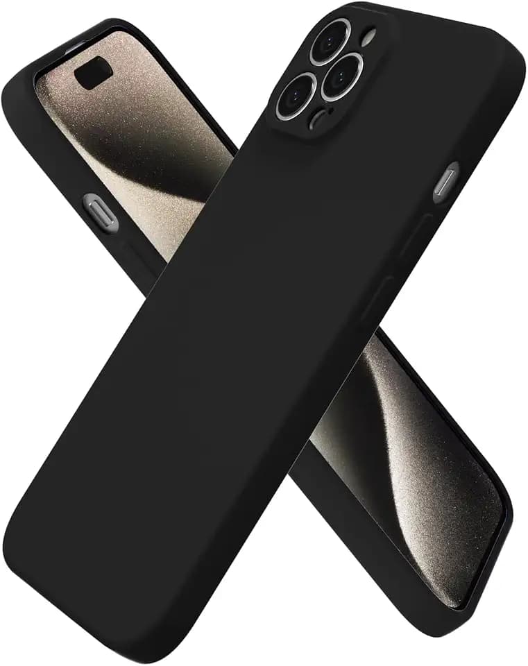 oakxco for iPhone 15 Pro Max Case Silicone, Ultra Slim Thin Phone Case for Women Girls, Plain Solid Color Minimalist Aesthetic Cute Girly Design, Soft Rubber Gel TPU with Camera Cover, Black
