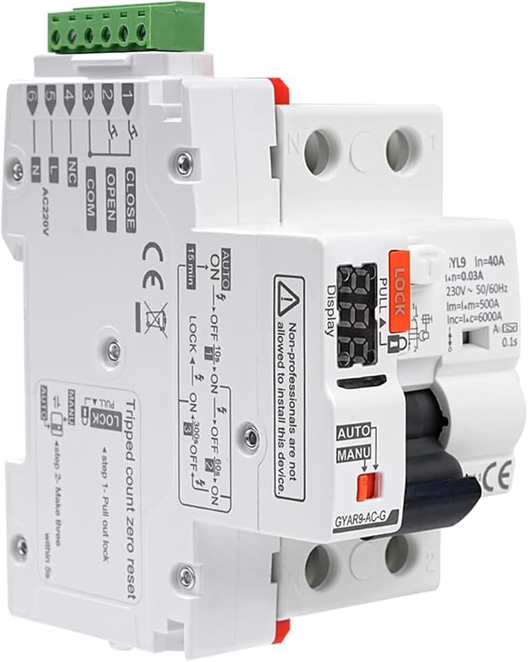 40A FI Schutzschalter Automatische wiedereinschaltung RCCB Typ A Intelligente Sicherungsautomat mit Digitalanzeige 230V 2P Automatische Wiedereinschaltung im Auto-Modus verfügbar.