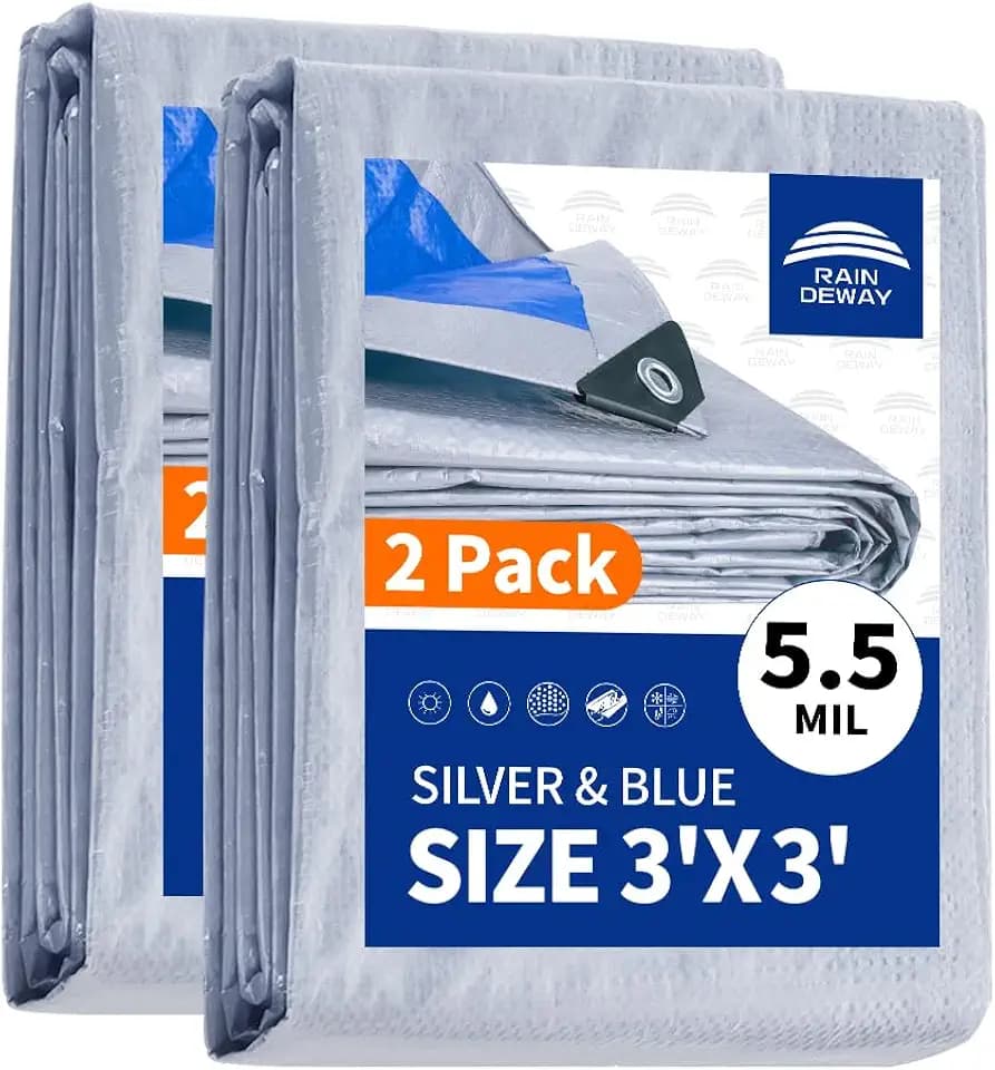 RAINDEWAY Small Tarps Waterproof 3x3Ft(2Pack) 5.5 Mil Protective Poly Tarp