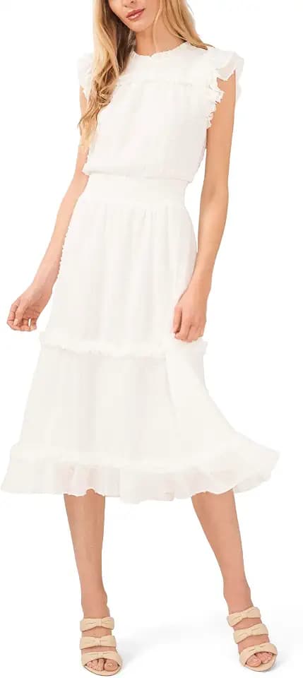CeCe Flutter Sleeve Smocked Waist Midi Dress
