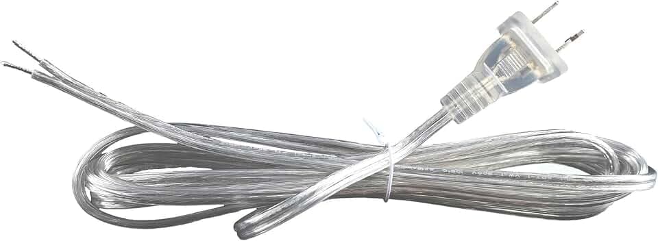 Clear Lamp Cord,8 Feet Length Silver Replacement Lamp Cords for Lamp Repair Fix DIY Project, Rewire Electrical Cable Cord with Plug, Tinned End Lead, SPT-1,18 Gauge (1)