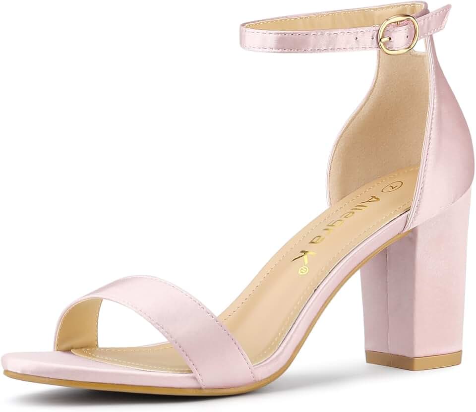 Allegra K Women's Satin Open Toe Ankle Strap Chunky Heels Sandals