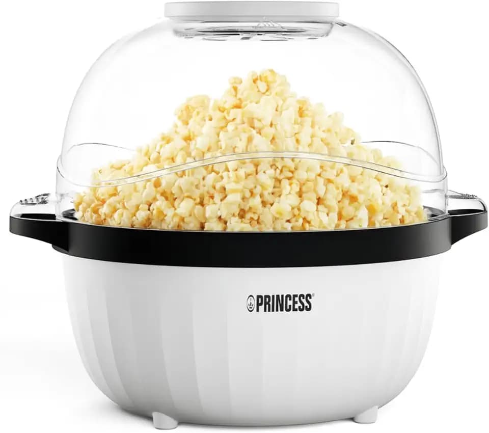 Princess Popcornmaschine, 4,5 L, Rührstab für gleichmäßiges Poppen, Butter-Schmelzfach, Transparenter Deckel, Servierschüssel, Leicht zu Reinigen, Kompakt Verstaubar, 450 W, 292980