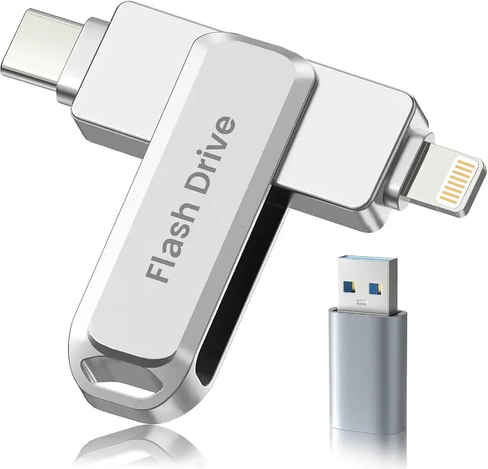 512GB MFi Certified Photo Stick for iPhone Flash Drive, 3 in 1 USB Memory Stick Thumb Drive(Silver)for iPhone/iPad/Android/Mac/PC, Picture Keeper for Photos & Files Storage with ~484GB Available Space