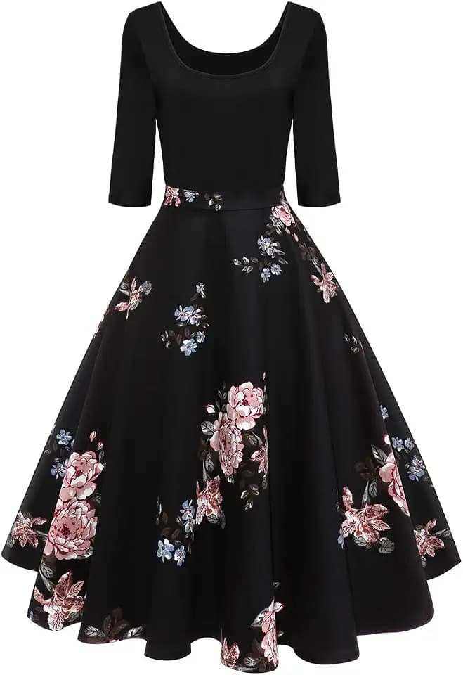AXOE Damen Vintage Kleid 50er Jahre Rockabilly 3/4-Arm