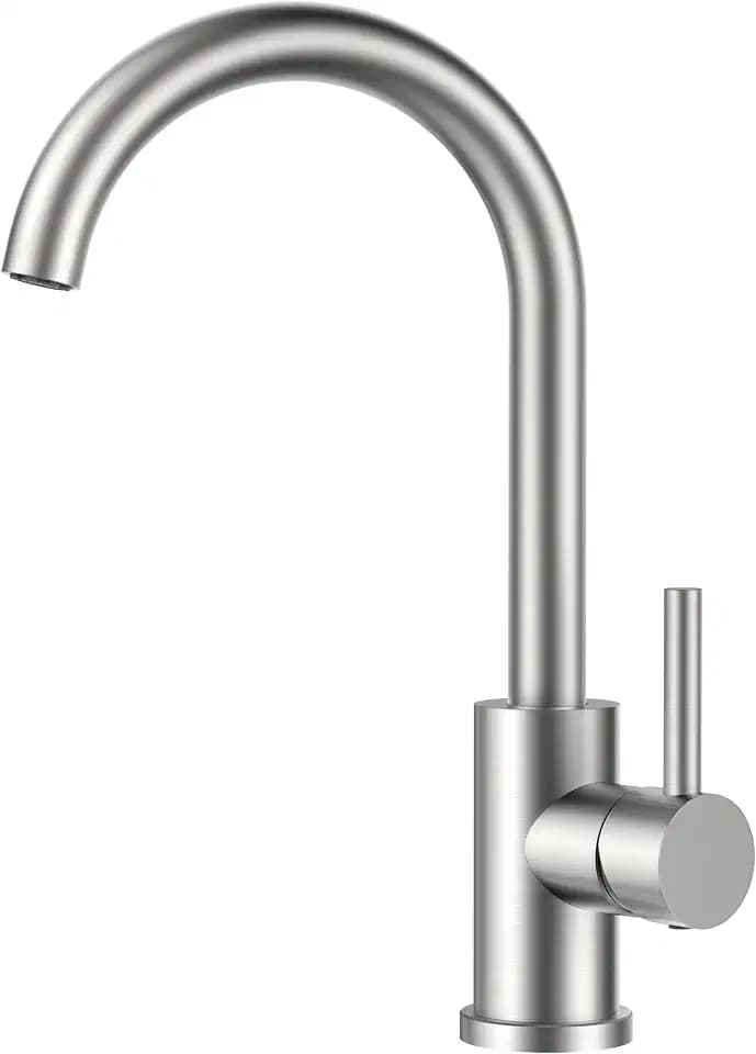 FORIOUS Wasserhahn Küche, Mischbatterie Küche, Küchenarmatur mit 360° Drehbar, Spülenarmatur mit Einhebel für 1 Loch, Auslaufhöhe 230 mm, Hebel, Edelstahl, Standard