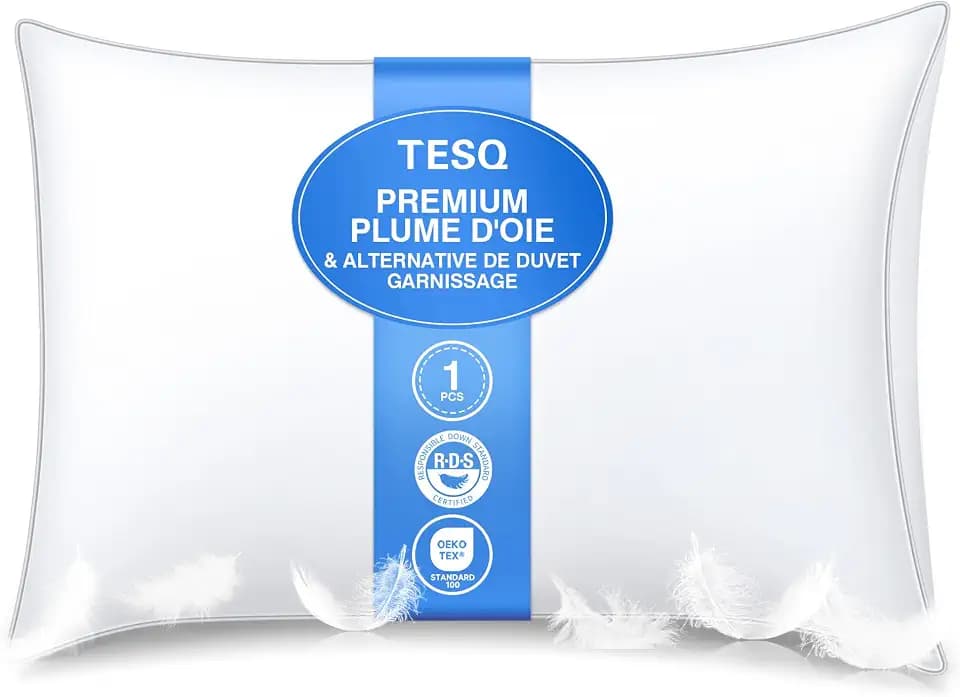 TESQ Luxuriöses Federkissen, 50 x 70 cm, mit 3-lagigem Komfort, Premium-Kissen, Daunenkissen, hygienisch, weiche Füllung, 100% Flauschiges Kissen, waschbar und umweltfreundlich