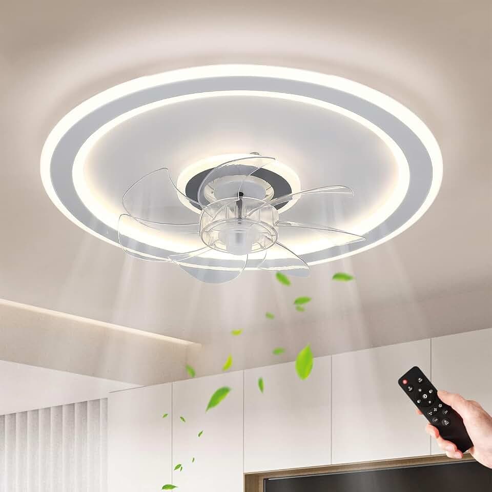 JDONG Deckenventilator mit Beleuchtung und Fernbedienung 54W LED Leise Deckenleuchte Ventilator Mit Dimmbar Timer Einstellbare Windgeschwindigkeit für Wohnzimmer Esszimmer Schlafzimmer 47CM…