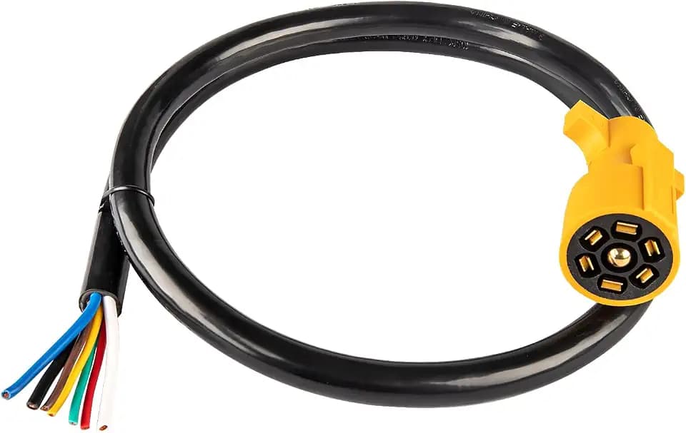 MECMO 4ft Replacement 7-Pin RV Blade Trailer Wiring Harness Plug Heavy Duty Pre-Wired 7-Way RV Trailer End Connector 4 Feet Cable 7 Prong Molded Trailer Light Pigtail Cord 10-14AWG Thick Copper Wire