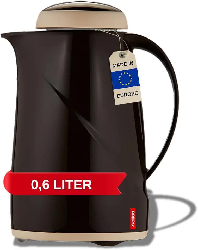 Helios Wave Thermoskanne Cappuccino 0,6L - 6h Heiß - Hält Getränke heiß & kalt Spülmaschinenfest – Leichter, robuster Kunststoffmantel – Ideal für Kaffee & Tee