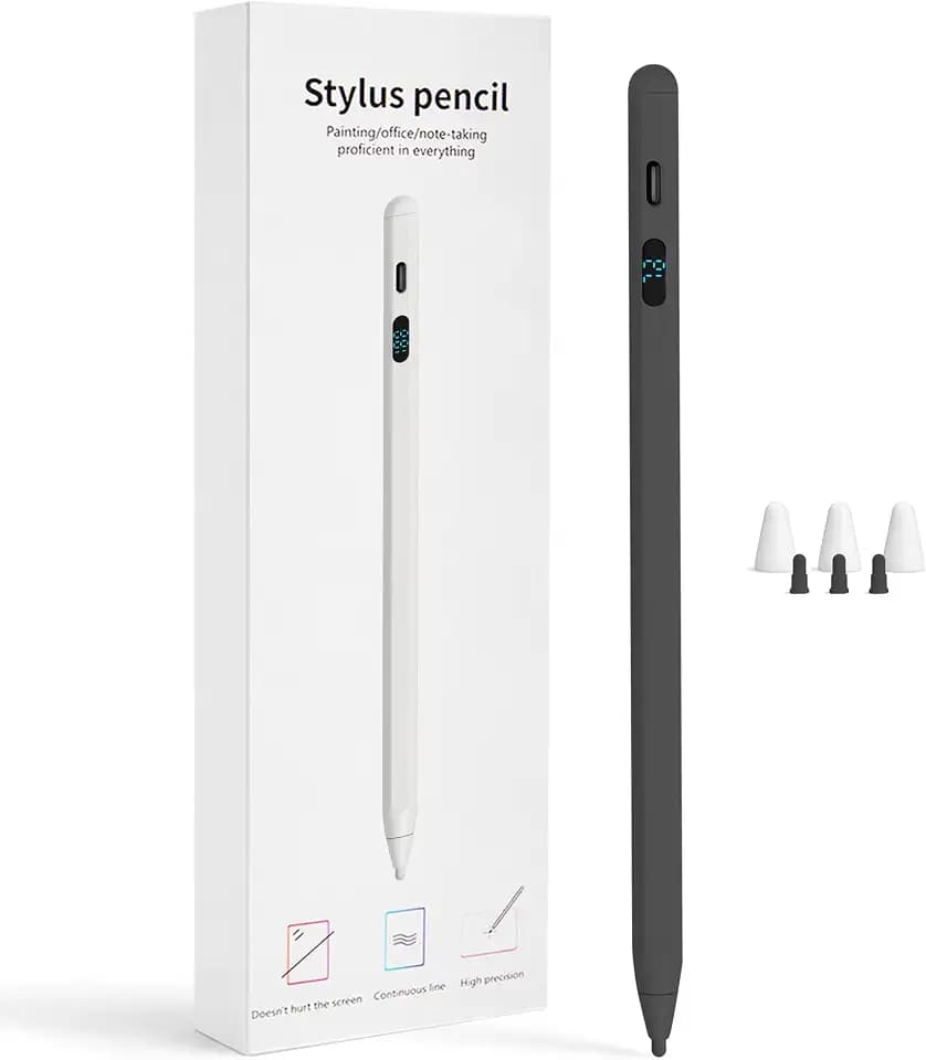 LED Battery Display Stylus Pen, Dual Modes Fast Charge Universal Active Digital Pencil for iPad iPhone Samsung Android, <2ms Low Latency, Tilt Sensitivity for Drawing Note Taking, No Bluetooth Stylus