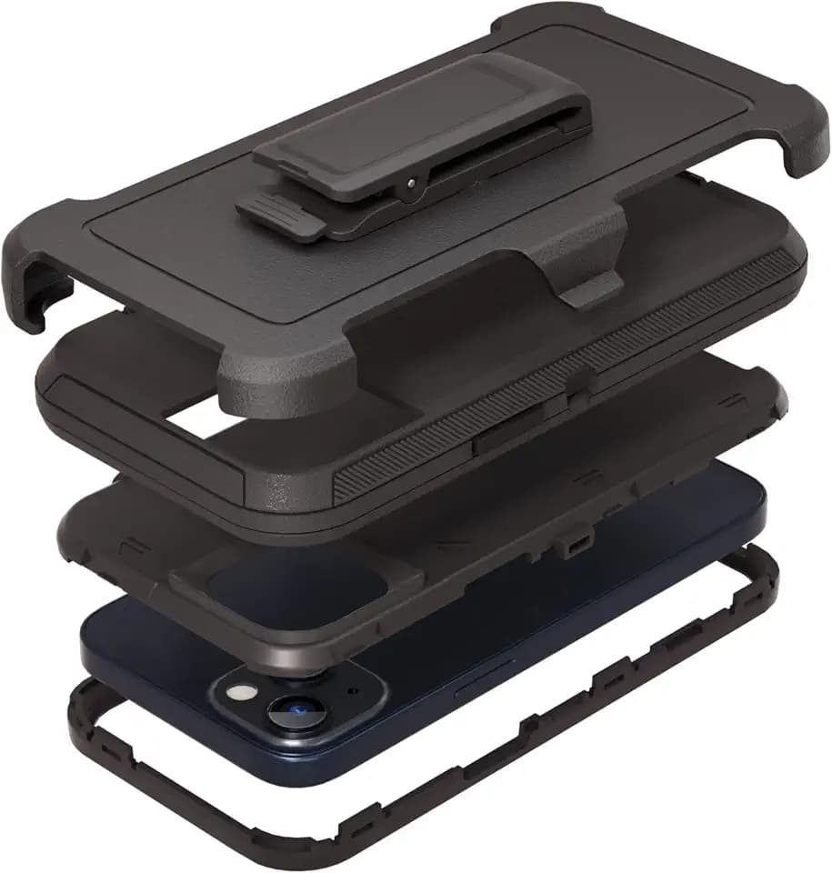 Compatible with iPhone 13 6.1 inch Case,with Screen Protectors,Heavy Duty Rugged Shockproof Full Body Protection Kickstand Case with Belt Clip Holster for iPhone 13 Phone (Black)