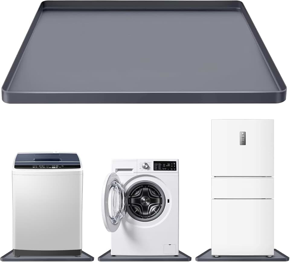 28 x 28 inch Large Thickened Silicone Washing Machine Drain Pan - 1" Raised Edge Washing Machine Tray, Non-Slip Washing Machine Pan for Under Washer and Dryer (Grey)