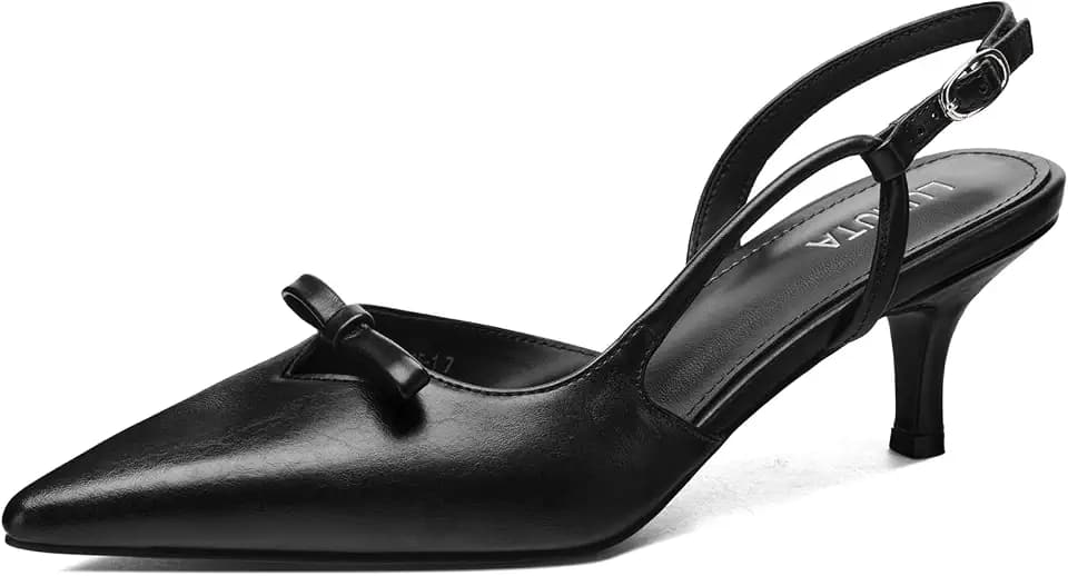 Women's Bow Slingback Kitten Heels Closed Pointed Toe Pumps Low Heel with Buckle Heels Dress Shoes for Dating Party Working Black Size 9.5