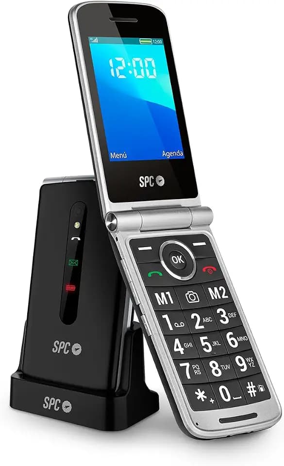 SPC Prince 4G – Senioren-Handy mit Klappe, großen, leicht zu bedienenden Tasten, SOS-Taste, Fernkonfiguration, Ladestation, USB-C und 2 Direktspeichern - Schwarz