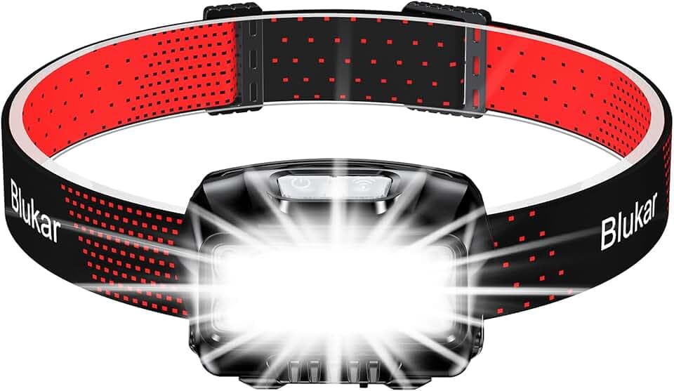 Blukar LED Stirnlampe Aufladbar, Stufenlos Dimmbar Kopflampe mit Rotlicht | Superhell, 2000L, 8 Lichtmodi, Sensor, Leichtgewichtig Wasserdichte Stirnleuchte für Campen, Angeln usw.