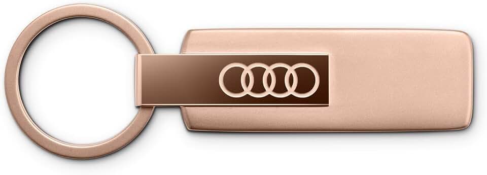 Audi 3182501830 Schlüsselanhänger Edelstahl Schlüsselring Keyring, mit Audi Ringe Emblem, rosé