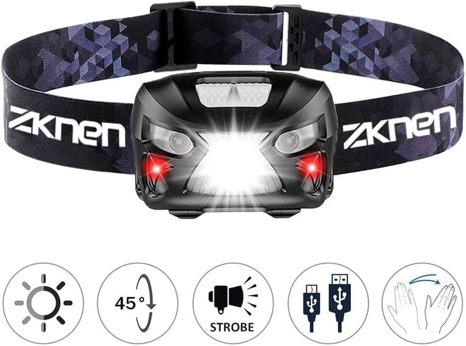 Neueste Stirnlampe LED, Zknen® USB Wiederaufladbare Mini Stirnlampe Kopflampe Wasserdicht Leichtgewichts Stirnlampe 6 Leuchtmodi für Laufen Jogging