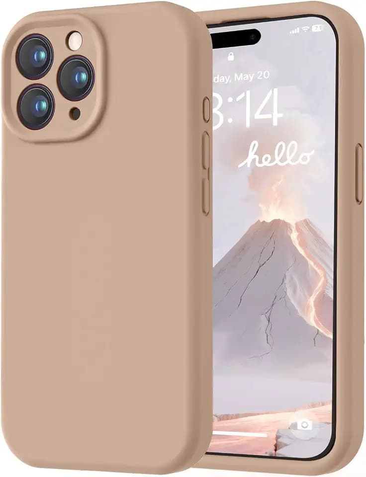 LOVE 3000 Designed for iPhone 15 Pro Max Case, Premium Silicone with [Soft Anti-Scratch Microfiber Lining] Shockproof Protective Phone Case for Men Women Girls 6.7", Light Brown