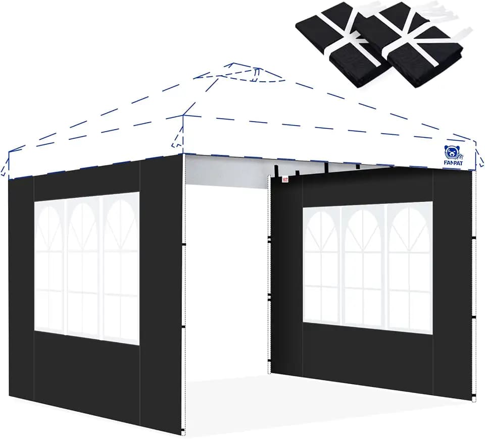 FANPAT Church Sidewalls for 10x10 Pop Up Canopy, Black(2Pcs Sidewalls Only)