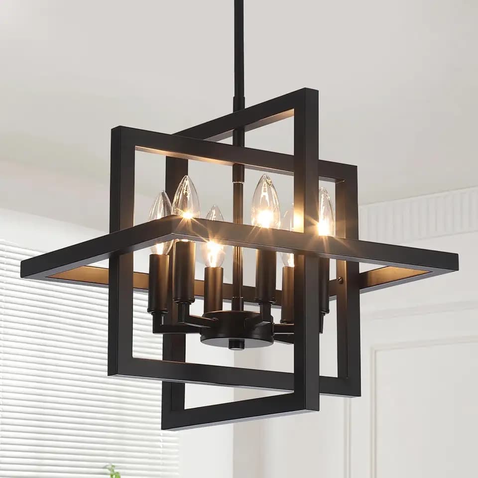 Small Black Chandelier- 6 Lights Modern Pendant Light Fixture
