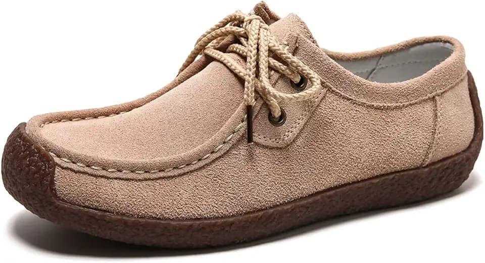 Sunporx Womens Suede Oxford Shoes Lace Up Comfort Casual Cowhide Square Toe Driving Moccasins Slip On Bowknot Penny Flat Loafers
