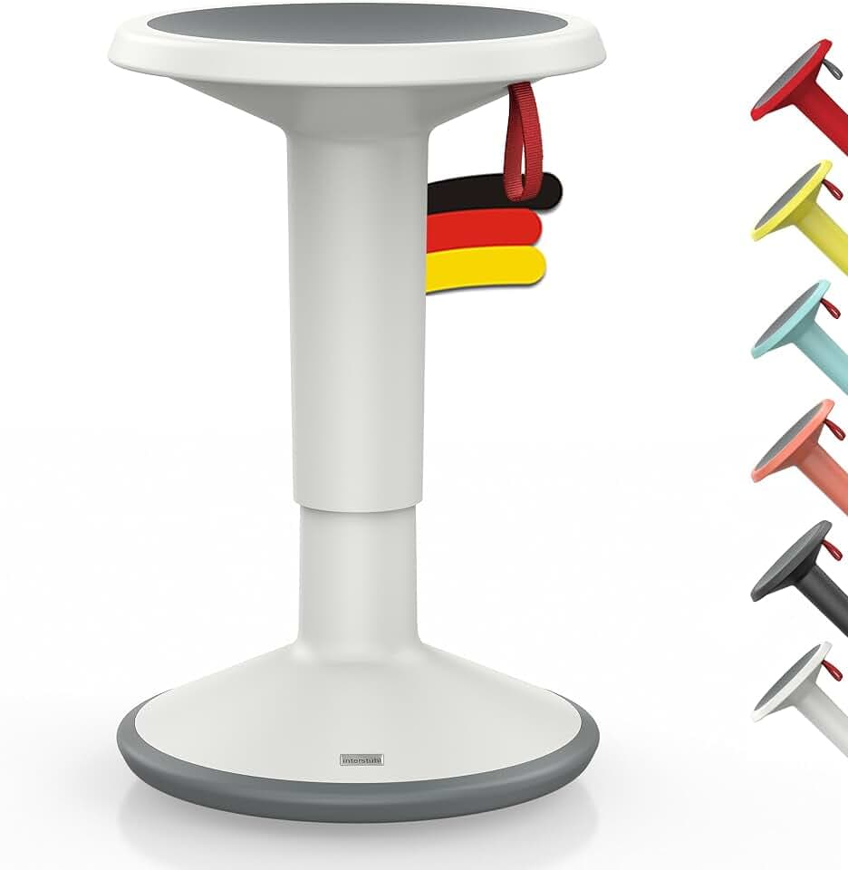 Interstuhl UPis1 - ergonomischer Sitzhocker mit Schwingeffekt - höhenverstellbar - Hocker mit rutschhemmender Standfläche & Kippschutz - Bürohocker (Grauweiß, UP Designhocker)