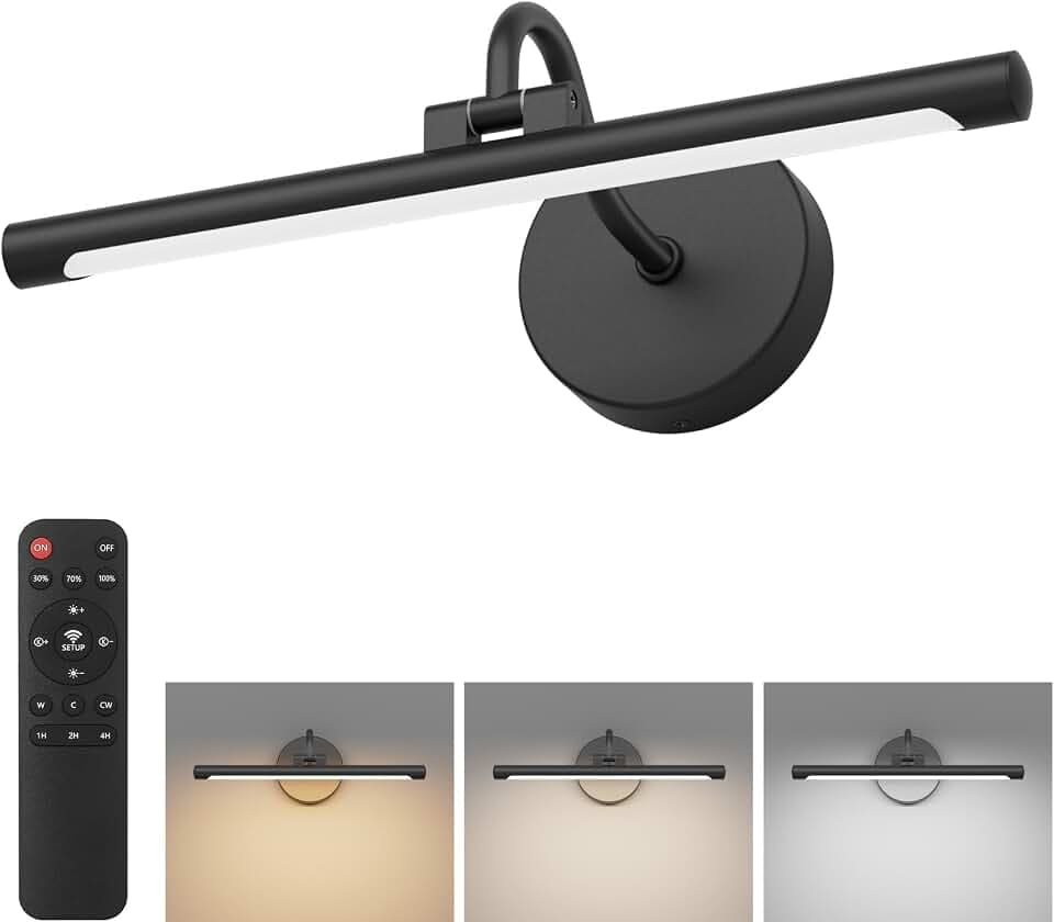 Tipace Hard-Wired LED Picture Light Fixtures- 15.7 inch 3CCT Dimmable Metal Artwork Display Lamp with Remote Control,Black Modern Picture Frame Lights for Paintings