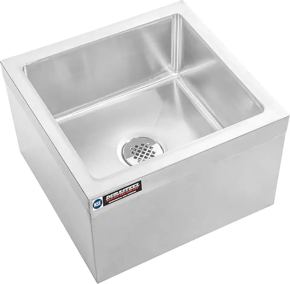 DuraSteel 24" x 24" Commercial Mop Sink - NSF 304 Stainless Steel Mop Basin Floor Sink - Utility Room Service Basin with Leak Proof Flat Drain - Large Tub for Dog Washing, Filling Water Bucket