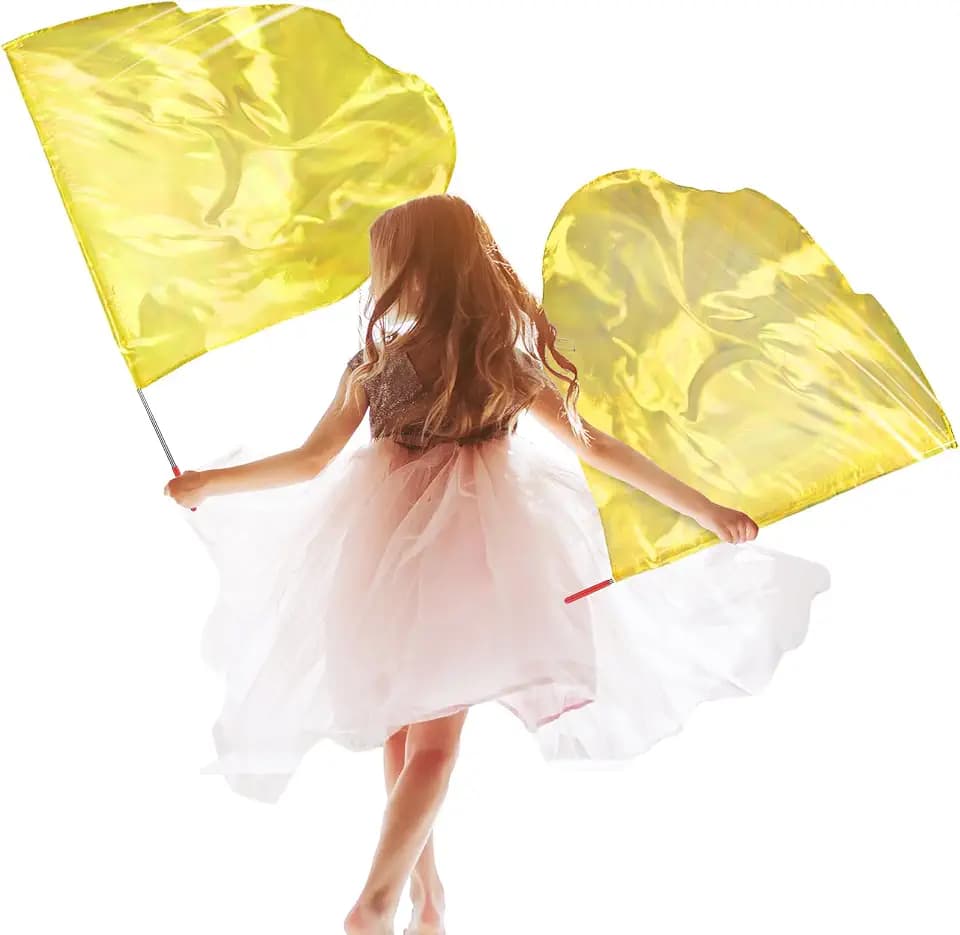 Silipull 2 Pcs Kid Worship Praise Flag for Dance Church, Transparent Gold