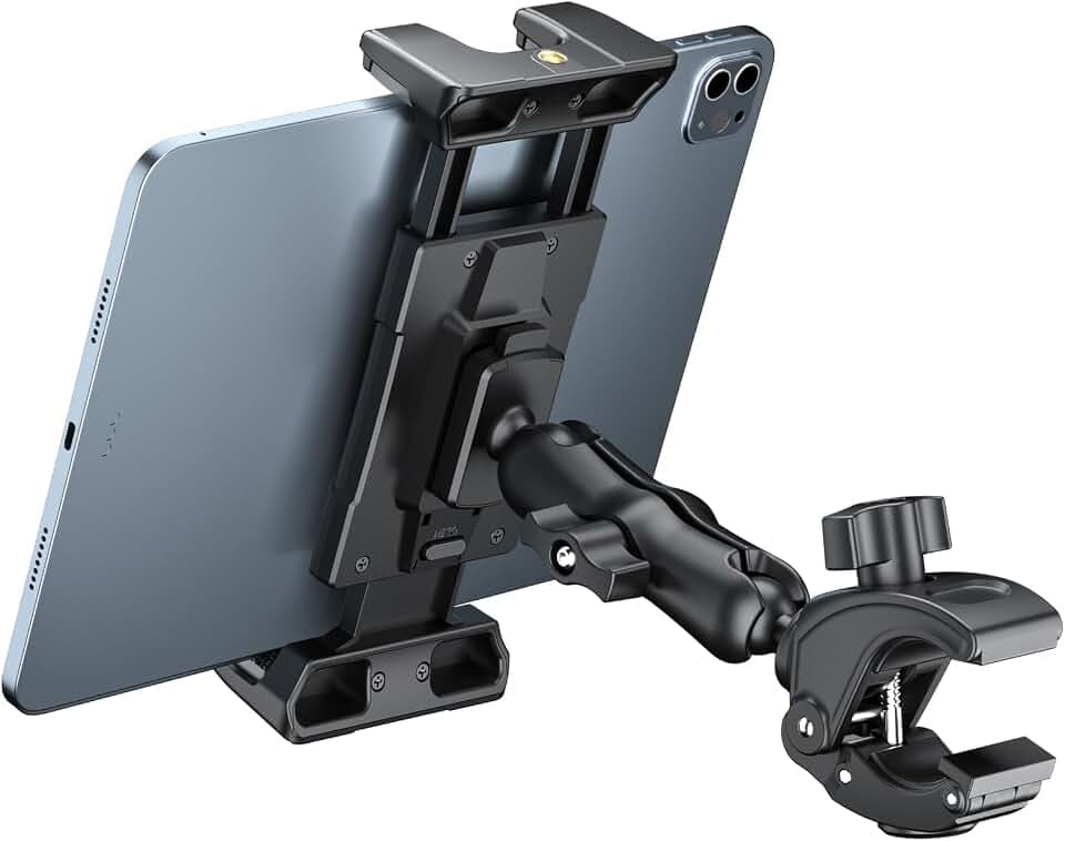 OHLPRO Tablet Mic Stand Holder for iPad Treadmill Handlebar Clamp, Mount for Spin Bike Microphone Peloton Stroller, Fit 5-13” iPad Pro 12.9 Air Mini, Galaxy Tab, iPhone, Fire HD 10-4" Arm