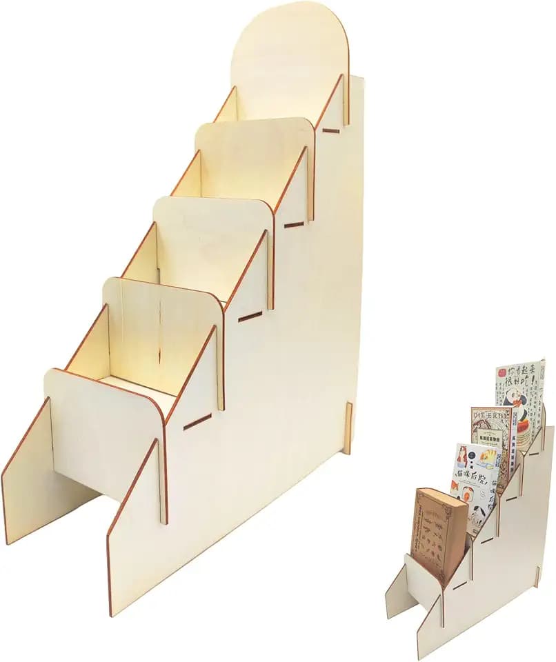 4 Etagen GrußKartenstäNder PostkartenstäNder Holz Display StäNder Schlitz Holz Schmuck Display StäNder,ArtenstäNder FüR Postkarten,Aufkleber,Feiertags-Geschenkkarten (Holzfarbe 3)