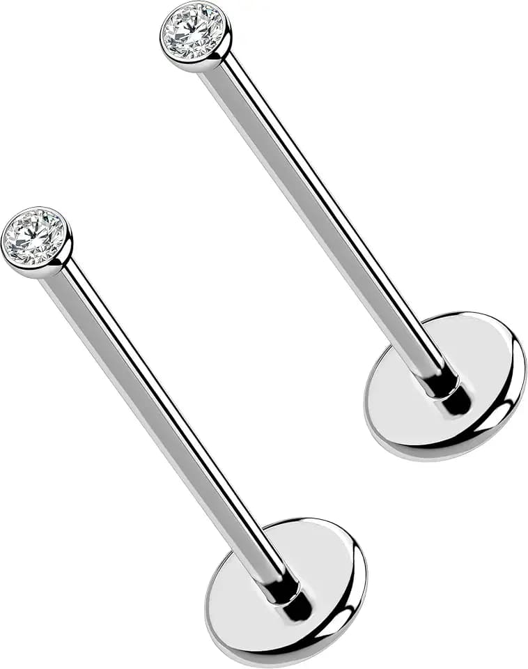 OUFER 2Pcs 20G/18G/16G G23 Titanium Threadless Nose Stud Earrings Flat Back Tiny CZ Small Nose Helix Cartilage Tragus Conch Labret Medusa Monroe Piercing Jewelry for Women Men