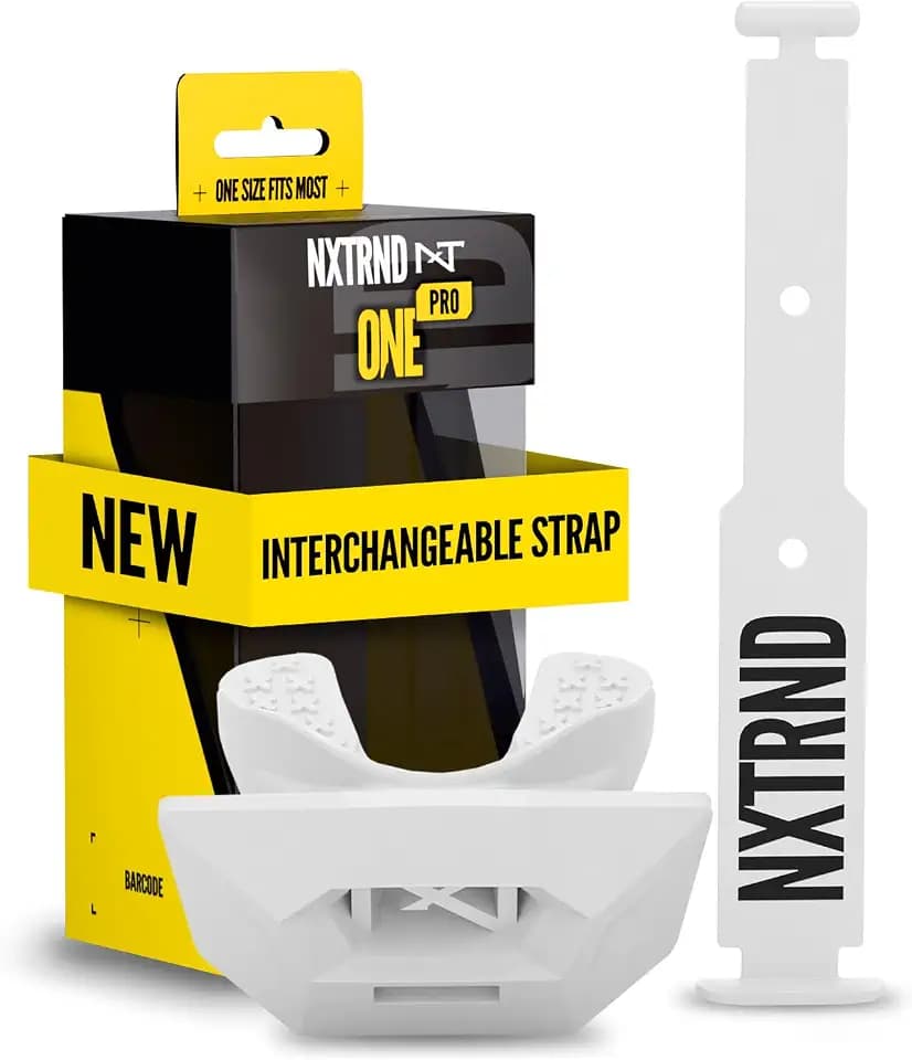 Nxtrnd One Pro Football Mouth Guard, Interchangeable Strap, Fits Adult & Youth (White)
