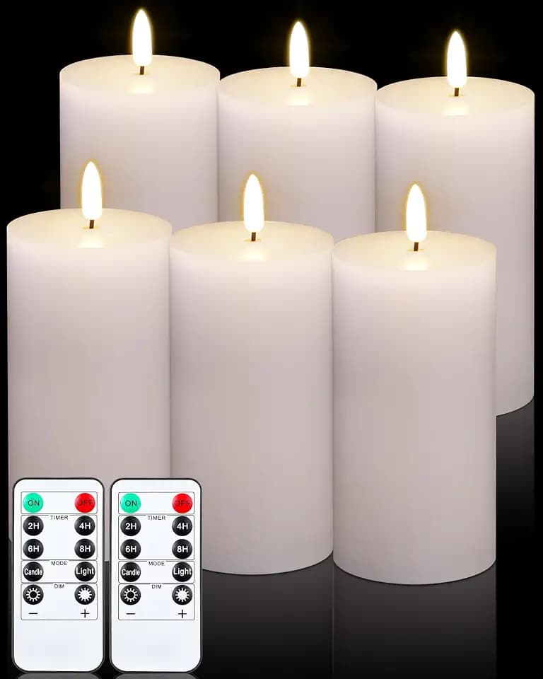 VIHOSE White Flameless Candles Set with Remote and Timer Flickering Flameless Battery Candles Flat Top LED Pillar for Wedding Outdoor Home Festival Decoration(D 3" H 6")