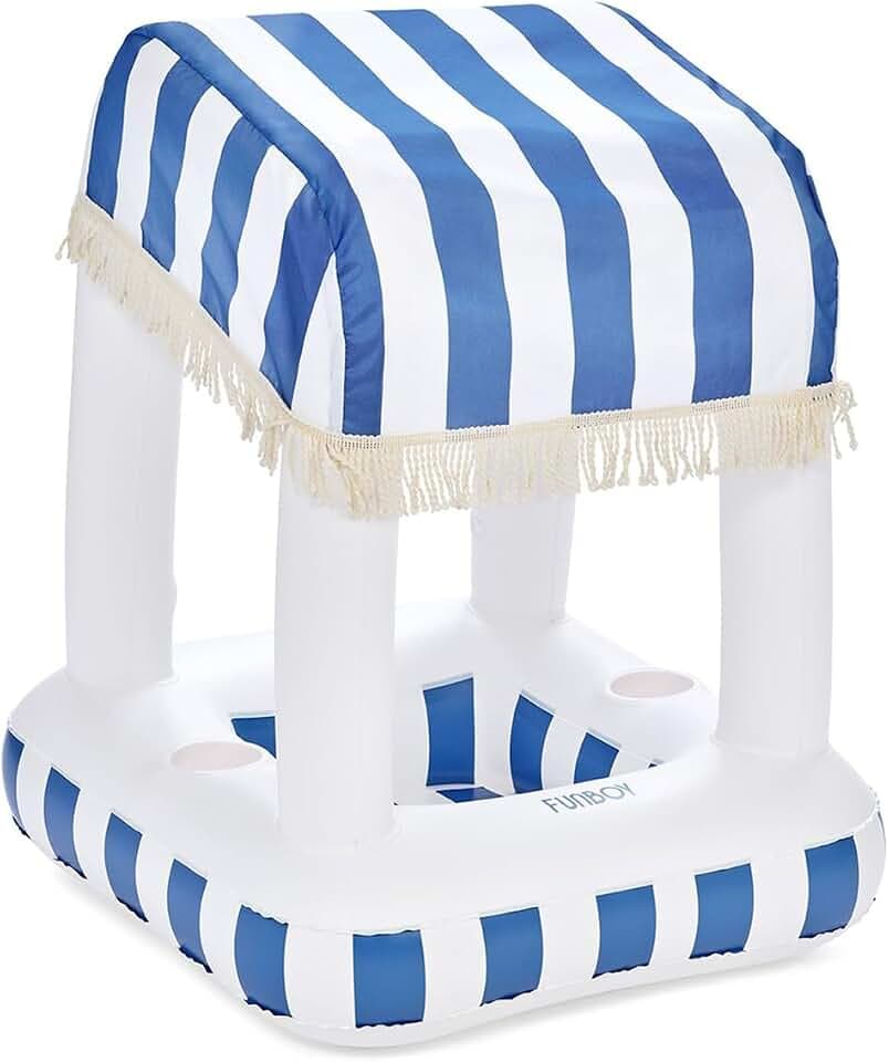 FUNBOY Floating Drink Station with Removable Canopy, Blue Cabana