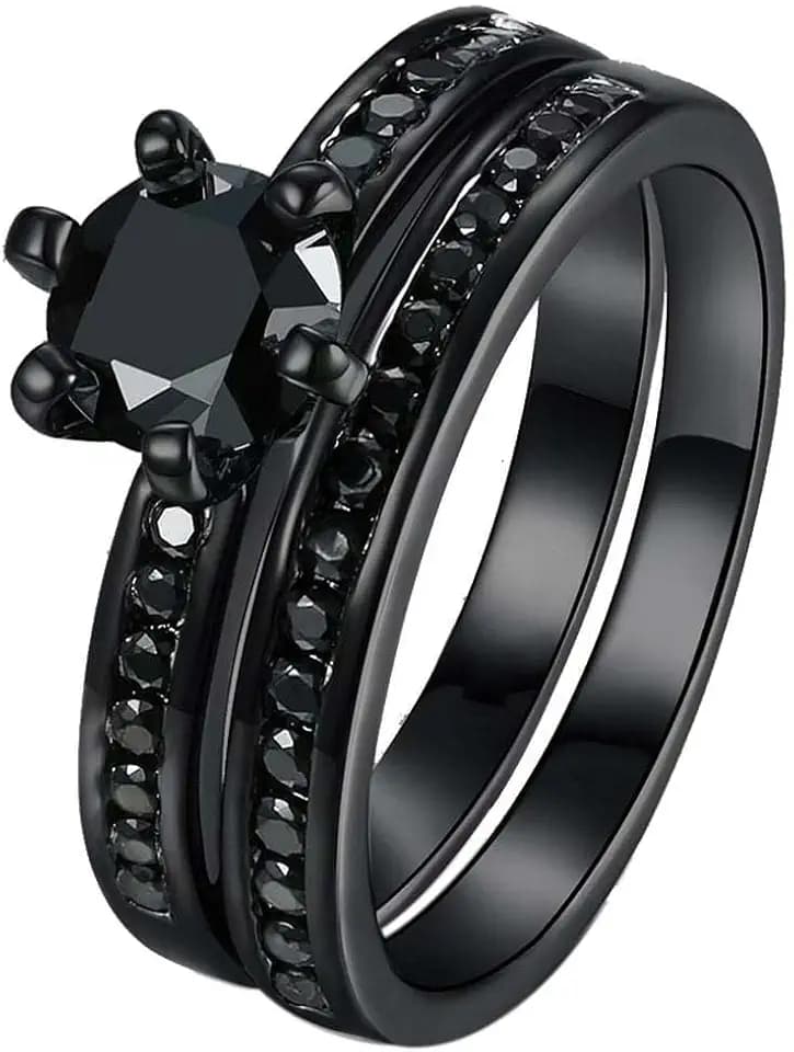 Bridal Sets Black Gold Plated Womens Wedding Ring Sets Green Cz Engagement Ring 2pcs Wedding Band