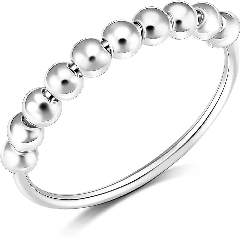 Anti Anxiety Ring for Women Sterling Silver 925 Fidget Ring Women Anxiety Relief Ring Men, Bead Ring Stress Relief Ring for Teens, Stress Rings For Anxiety Women, Anxiety Jewelry for Women US size 5-9