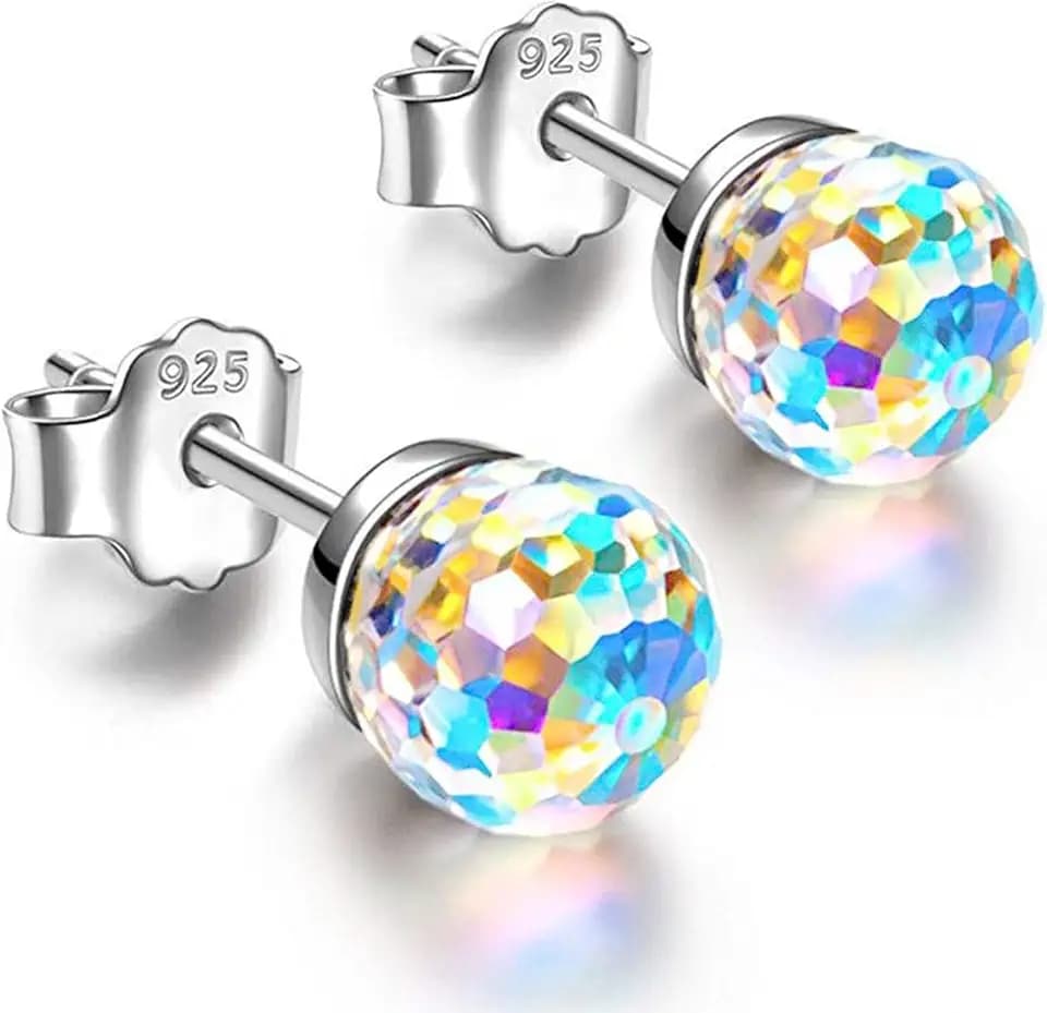 Crystal Earrings for Women 8MM Disco Ball Earrings Iridescent Earrings