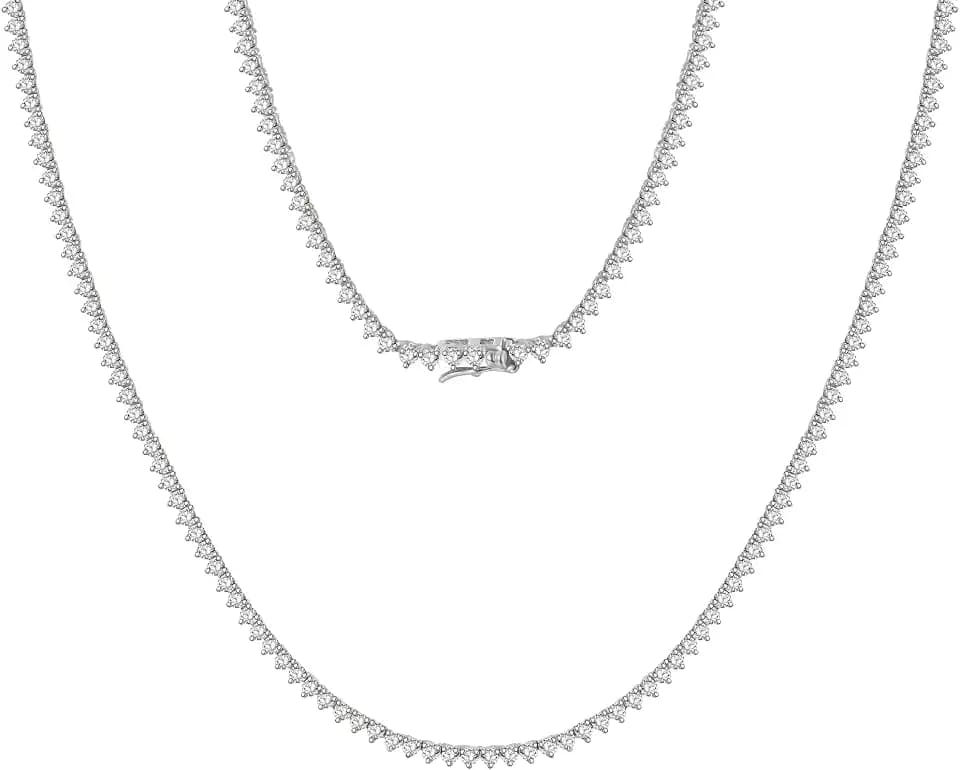 Gemsme 2mm Tennis Necklaces for Women/Men - 18K Yellow/White Gold Plated 3 Pong Setting Round Cubic Zirconia Classic Diamond Tennis Chain, Ladies Tennis Necklace Size 16-22 inch
