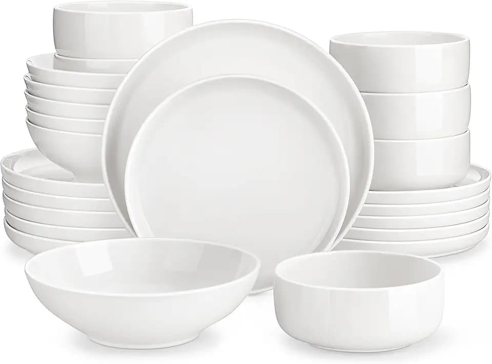MALACASA LUNA Geschirrset 6 Personen, Teller Set 24-tlg, Porzellan Modern