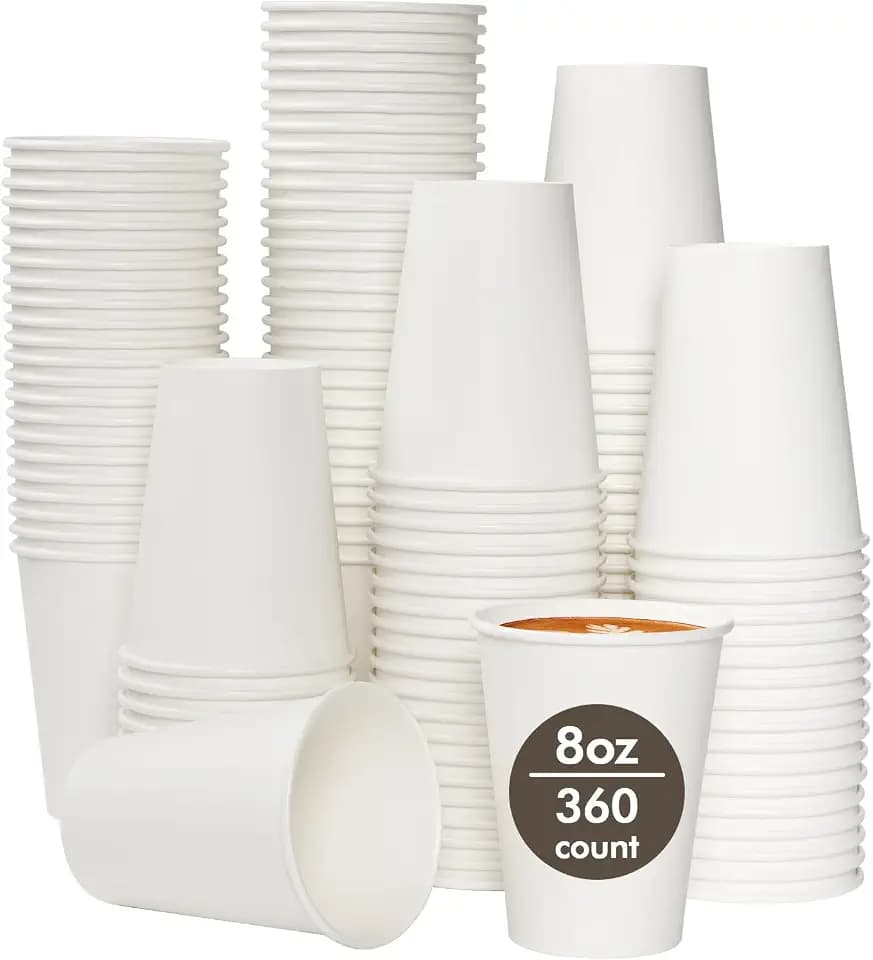 TV TOPVALUE 8 oz Paper Coffee Cups, 360 Count Disposable Tea Cups, White