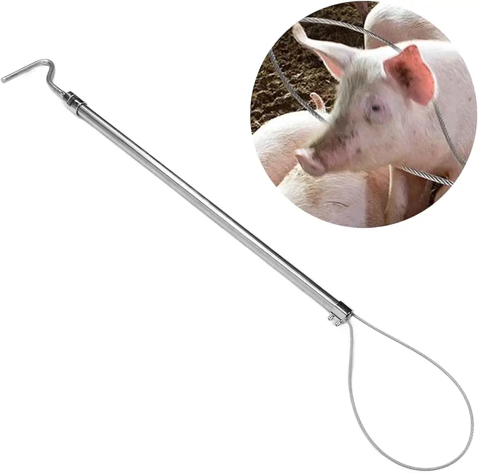 banapoy Schweinehalter-Schweinefänger, Edelstahl-Schweinefängerstange mit Dehnbarem Griff, Robuster Schweinehalter-Fänger, Tierkontrollstange für Hundeschweine, Schweinefarm