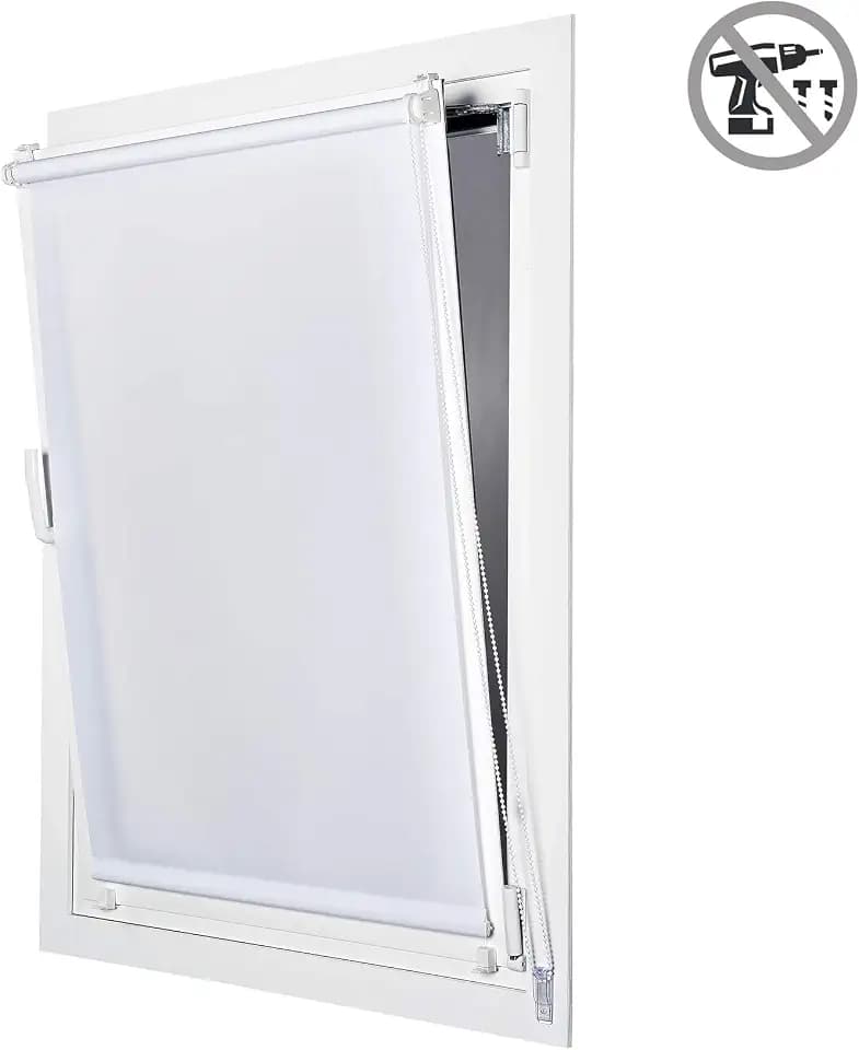Estores Basic - Transparentes Rollo, Montage ohne Schrauben, ideal für Klapptüren, Weiß, 90 x 180 cm