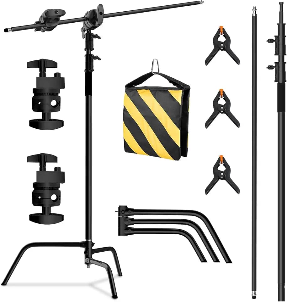 C Stand with Boom Arm, 6.8ft/210cm Heavy Duty Photography Light Stand Kit